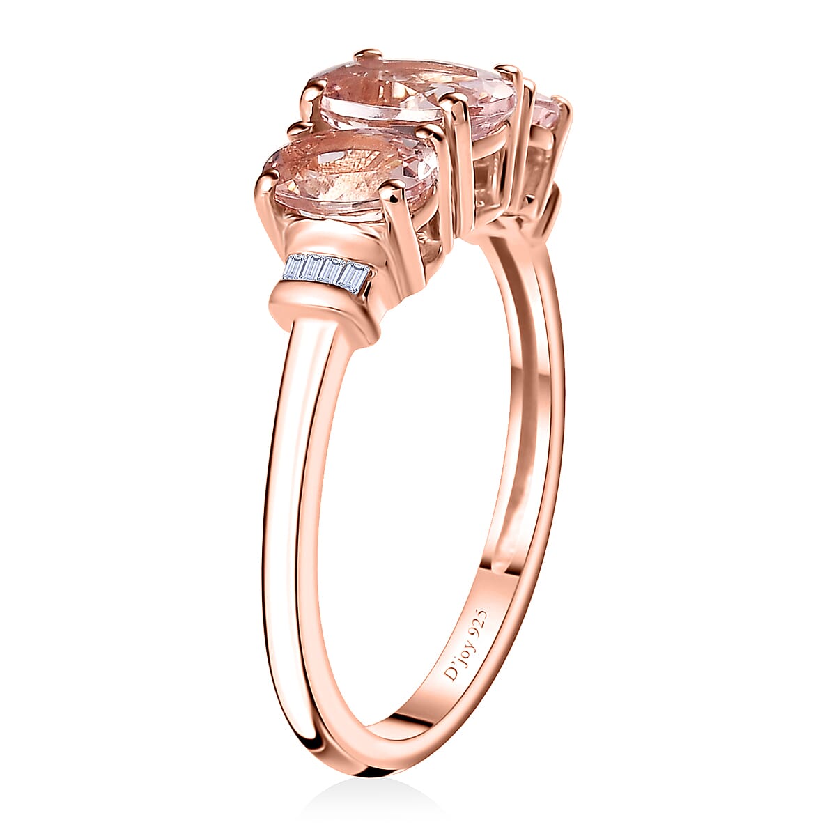 Premium Pink Morganite and Diamond 3 Stone Ring in Vermeil Rose Gold Over Sterling Silver (Size 6.0) 1.50 ctw image number 3