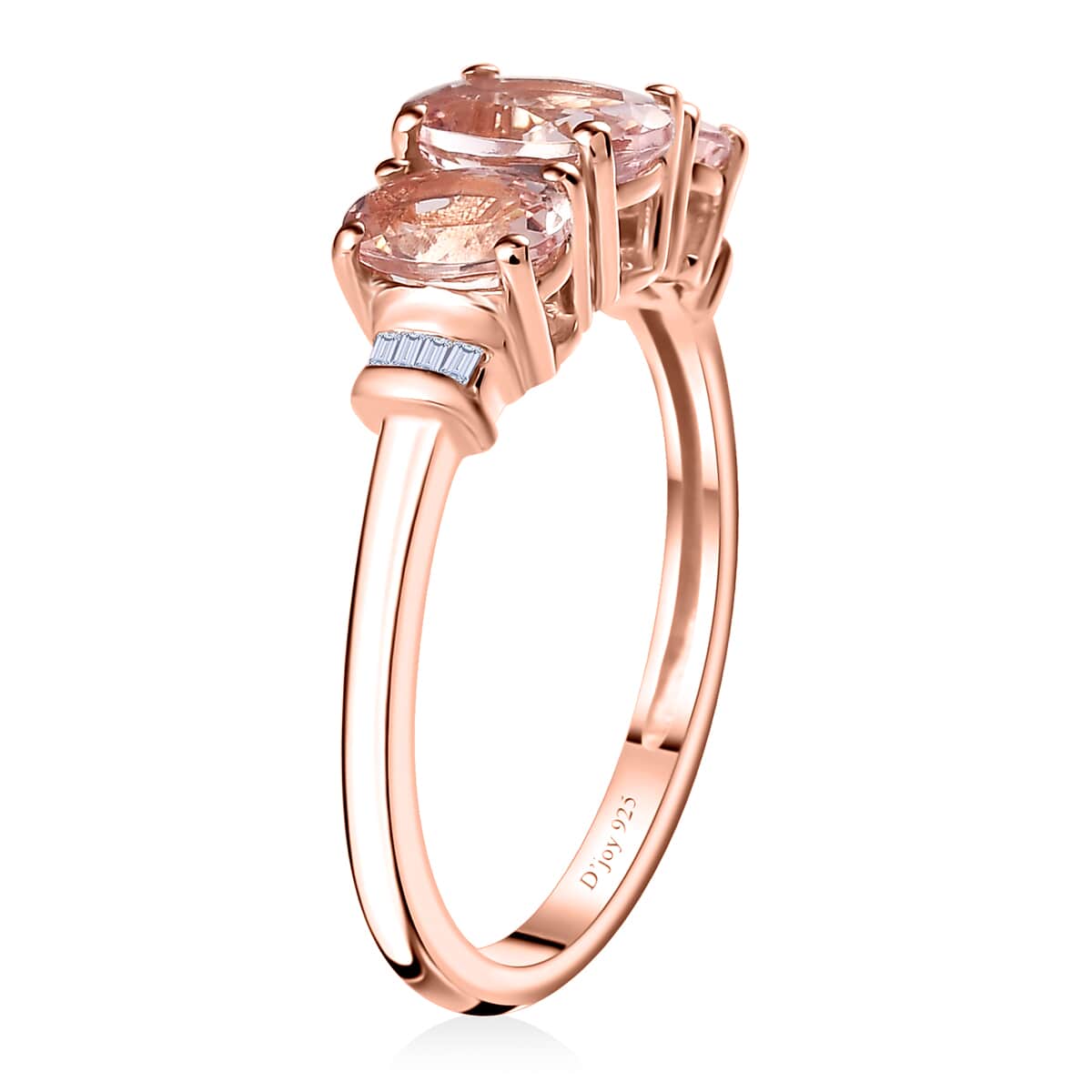 Premium Pink Morganite and Diamond 3 Stone Ring in Vermeil Rose Gold Over Sterling Silver (Size 7.0) 1.50 ctw image number 3