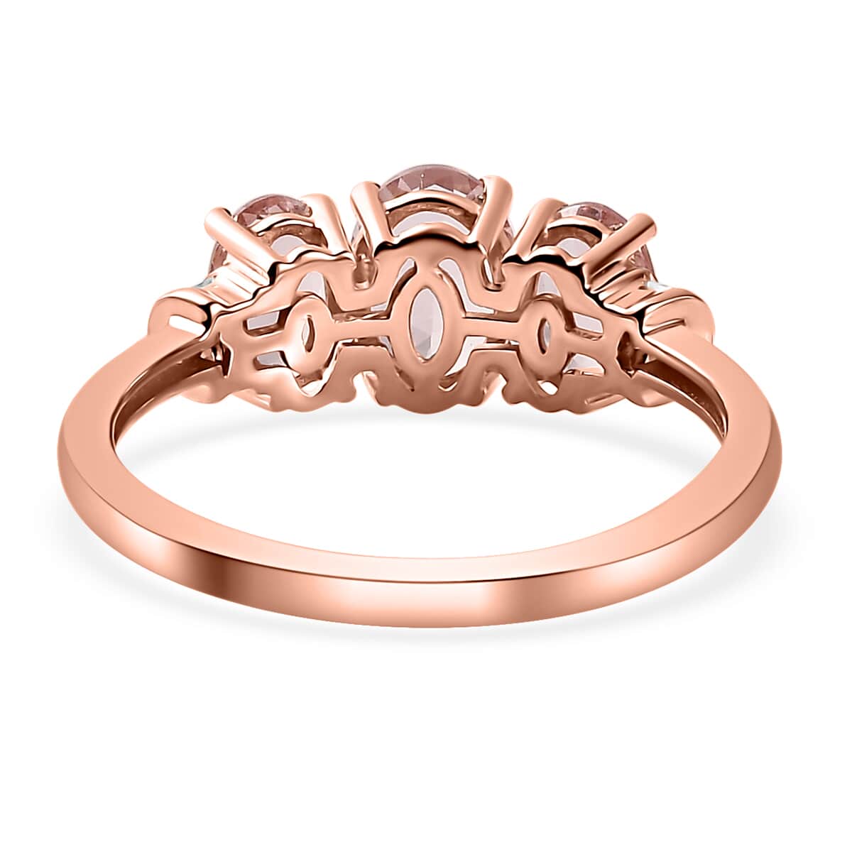 Premium Pink Morganite and Diamond 3 Stone Ring in Vermeil Rose Gold Over Sterling Silver (Size 7.0) 1.50 ctw image number 4