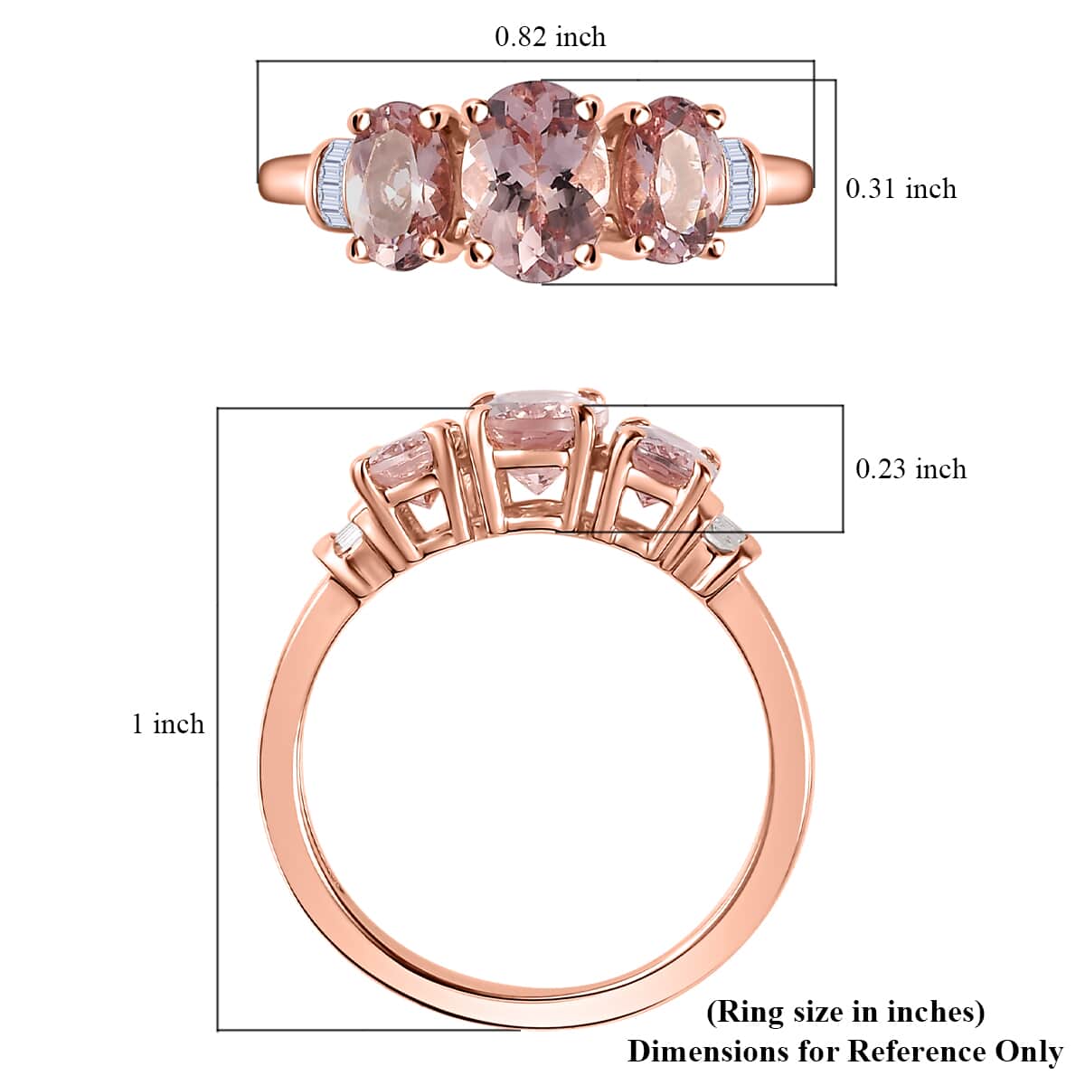 Premium Pink Morganite and Diamond 3 Stone Ring in Vermeil Rose Gold Over Sterling Silver (Size 7.0) 1.50 ctw image number 5