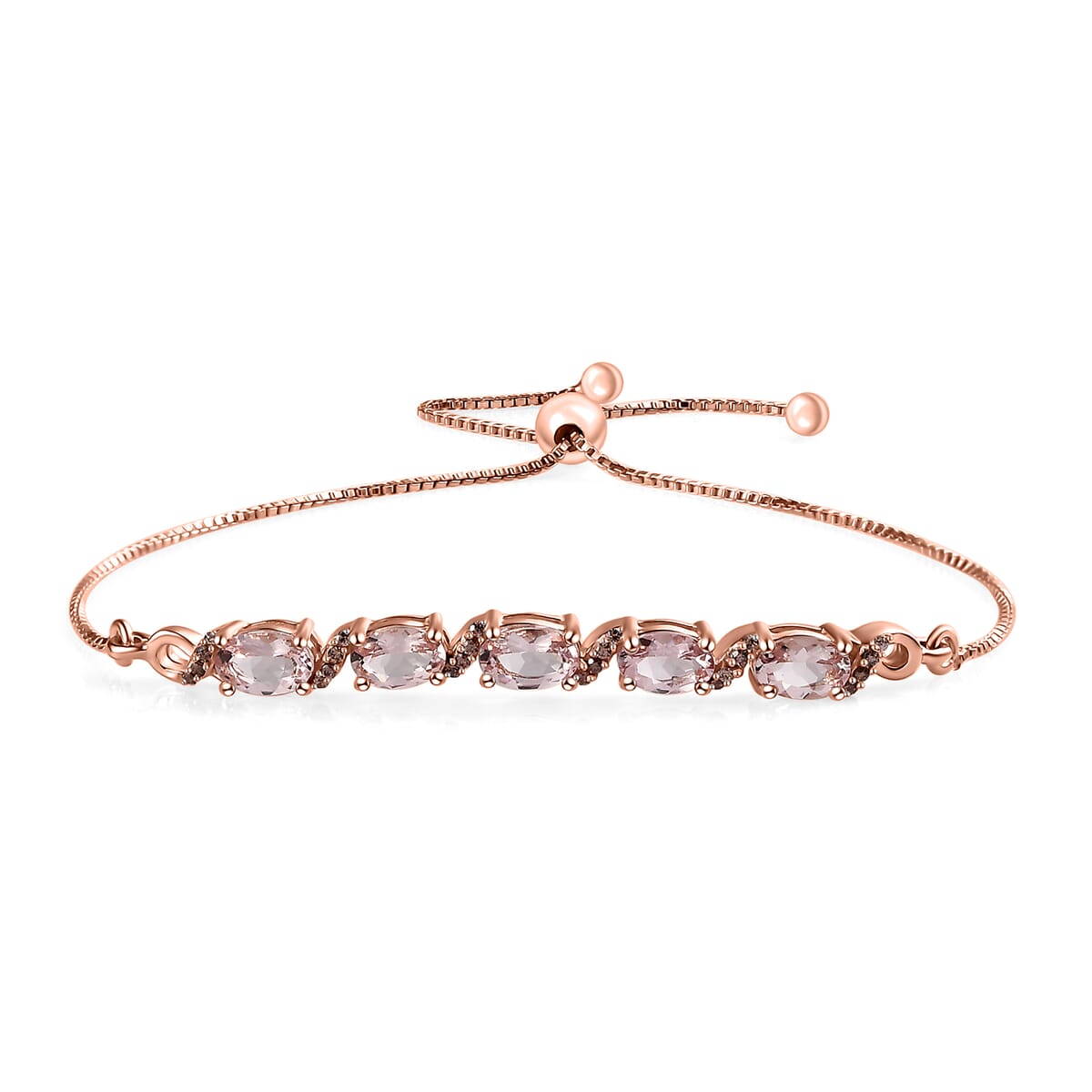 Premium Pink Morganite and Champagne Zircon Bolo Bracelet in Vermeil Rose Gold Over Sterling Silver 2.30 ctw image number 0