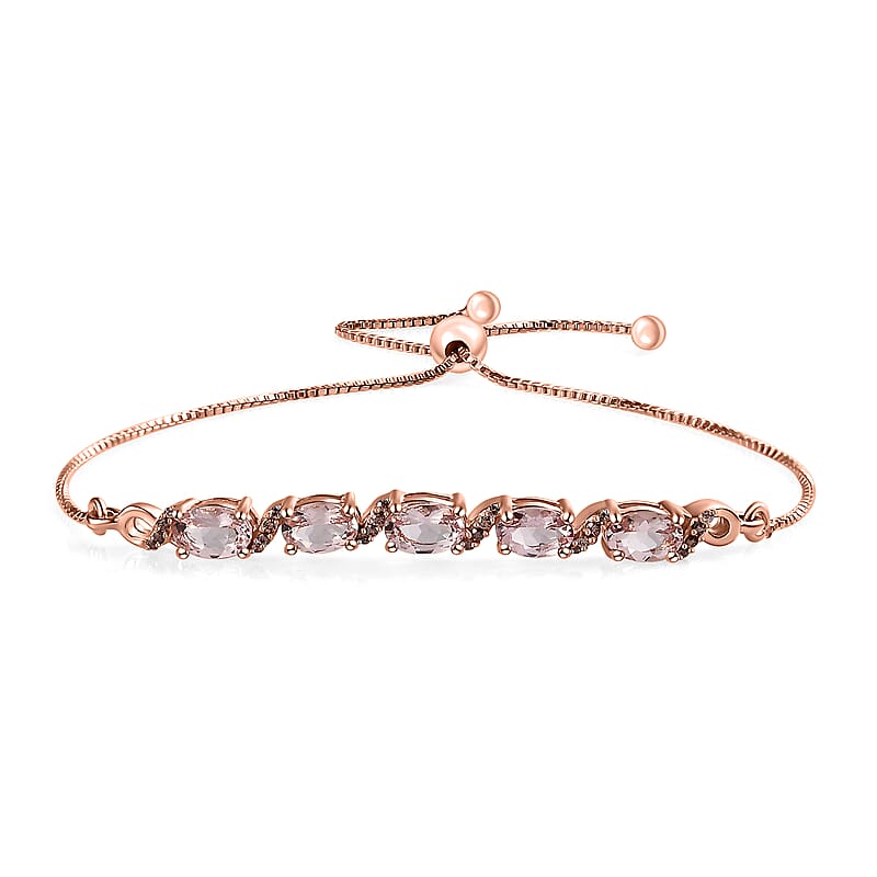 Premium Pink Morganite and Champagne Zircon Bolo Bracelet in Vermeil Rose Gold Over Sterling Silver 2.30 ctw