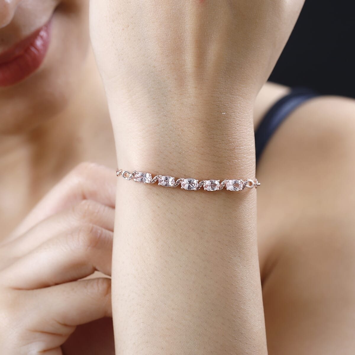 Premium Pink Morganite and Champagne Zircon Bolo Bracelet in Vermeil Rose Gold Over Sterling Silver 2.30 ctw image number 2