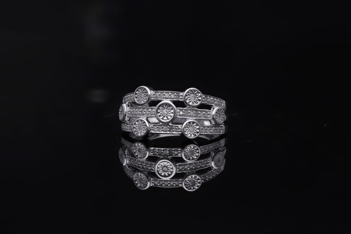 Diamond 3 Row Ring in Platinum Over Sterling Silver (Size 10.0) 0.20 ctw image number 1