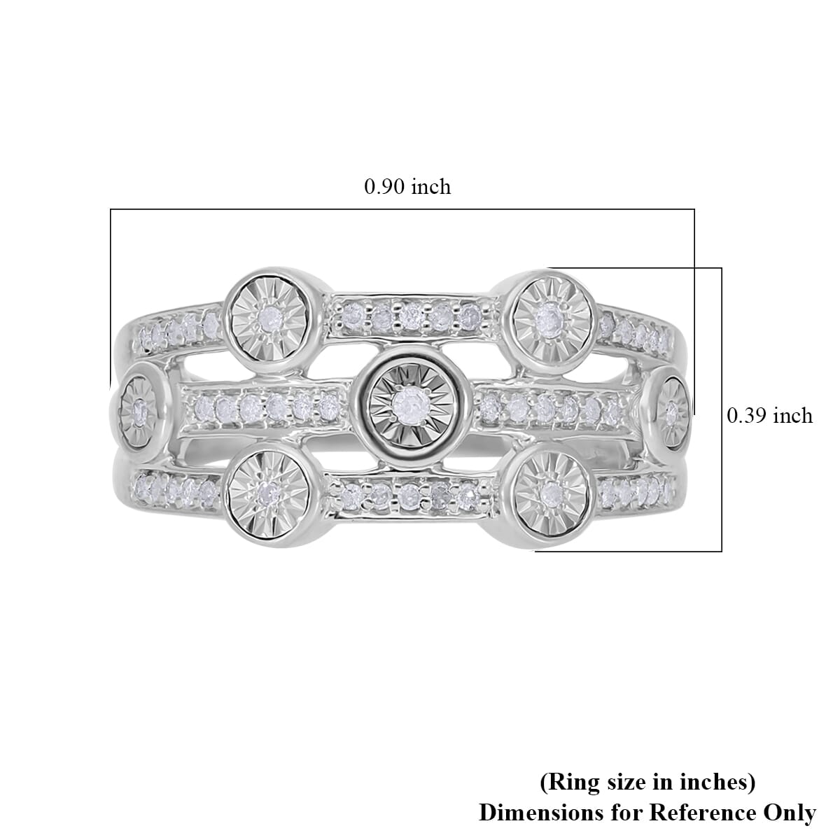 Diamond 3 Row Ring in Platinum Over Sterling Silver (Size 10.0) 0.20 ctw image number 5