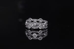 Diamond 3 Row Ring in Platinum Over Sterling Silver (Size 7.0) 0.20 ctw