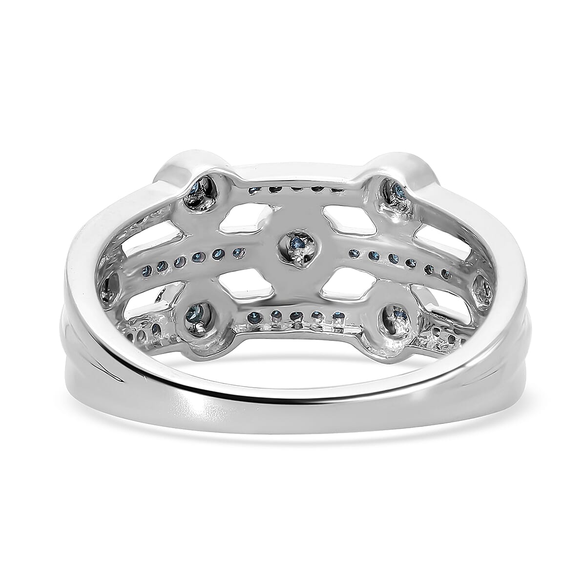 Diamond 3 Row Ring in Platinum Over Sterling Silver (Size 7.0) 0.20 ctw image number 4