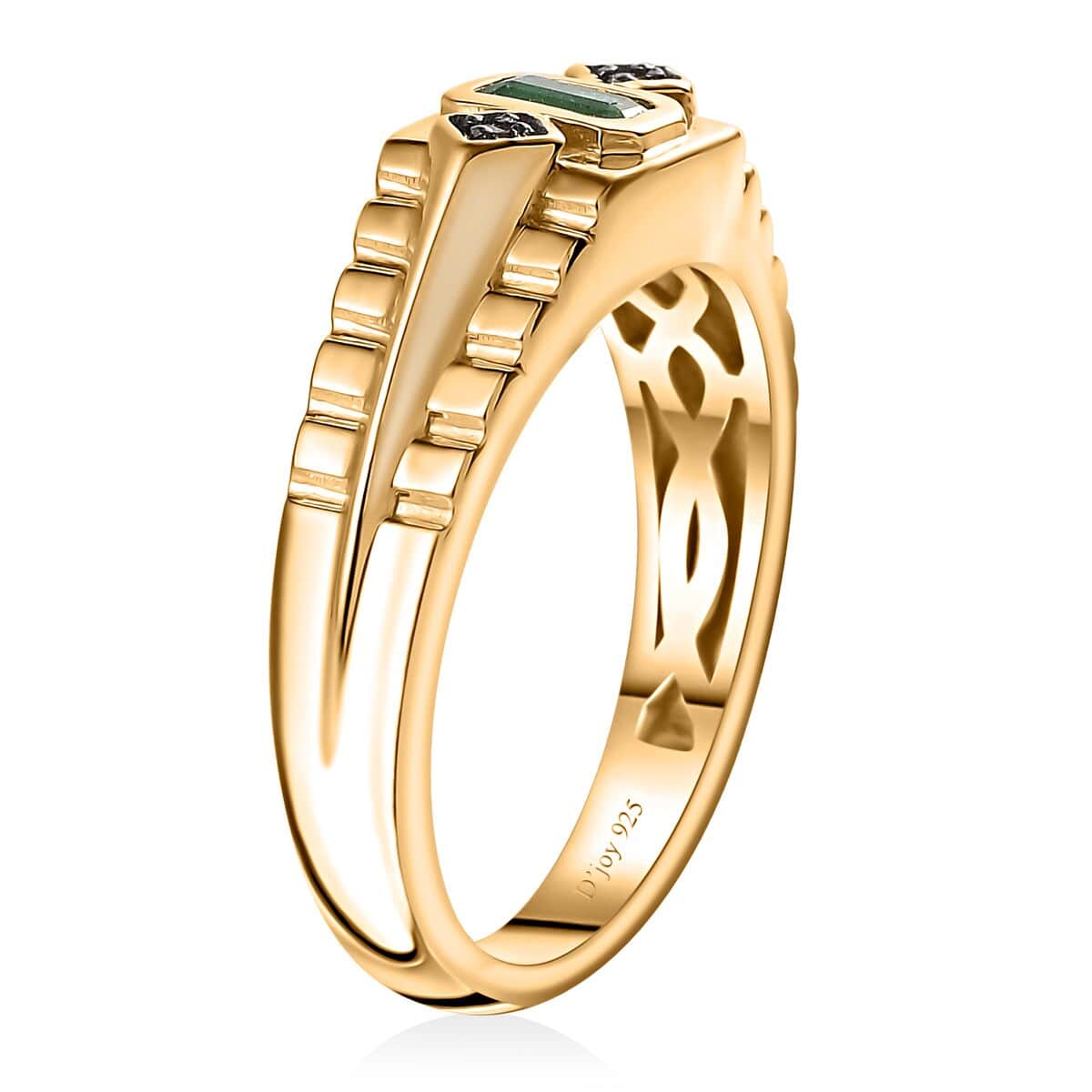 AAA Kagem Zambian Emerald and Natural Champagne Diamond Men's Ring in Vermeil Yellow Gold Over Sterling Silver (Size 10.0) 0.30 ctw (Del. in 8-10 Days) image number 3