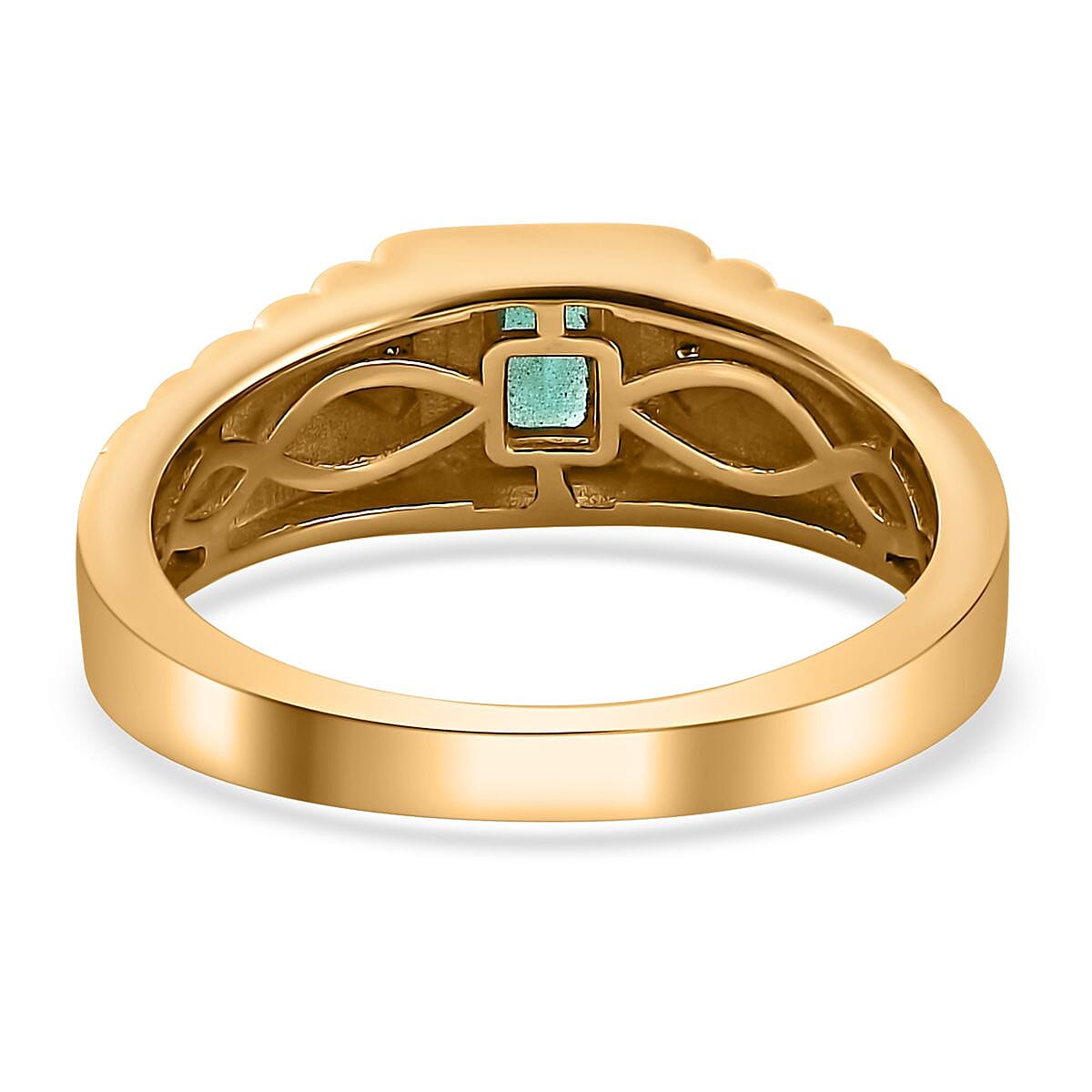 AAA Kagem Zambian Emerald and Natural Champagne Diamond Men's Ring in Vermeil Yellow Gold Over Sterling Silver (Size 10.0) 0.30 ctw