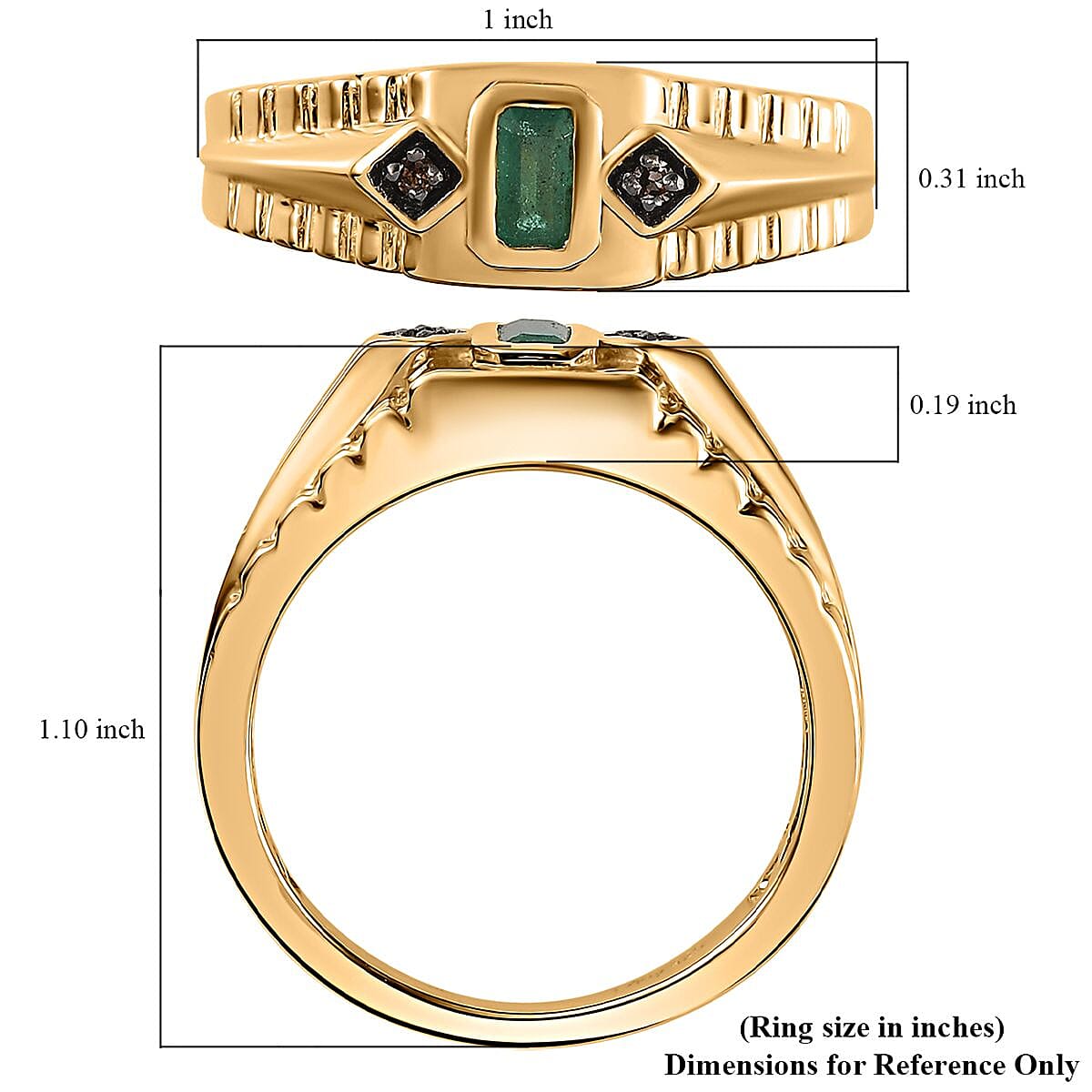 AAA Kagem Zambian Emerald and Natural Champagne Diamond Men's Ring in Vermeil Yellow Gold Over Sterling Silver (Size 10.0) 0.30 ctw