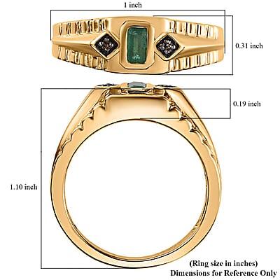 AAA Kagem Zambian Emerald and Natural Champagne Diamond Men's Ring in Vermeil Yellow Gold Over Sterling Silver (Size 10.0) 0.30 ctw