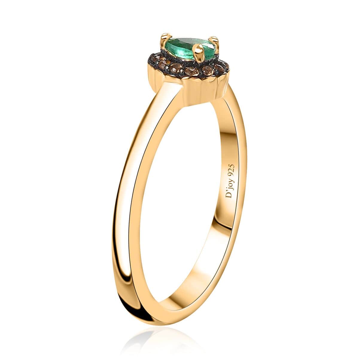 AAA Kagem Zambian Emerald and Brown Zircon Halo Ring in Vermeil Yellow Gold Over Sterling Silver (Size 10.0) 0.25 ctw image number 3