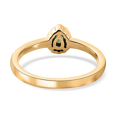 AAA Kagem Zambian Emerald and Brown Zircon Halo Ring in Vermeil Yellow Gold Over Sterling Silver (Size 10.0) 0.25 ctw