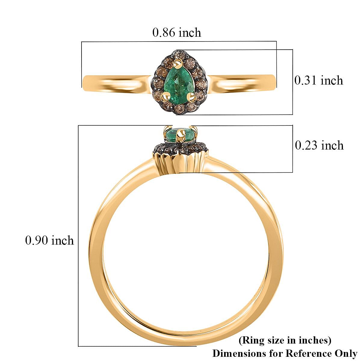 AAA Kagem Zambian Emerald and Brown Zircon Halo Ring in Vermeil Yellow Gold Over Sterling Silver (Size 8.0) 0.25 ctw image number 5