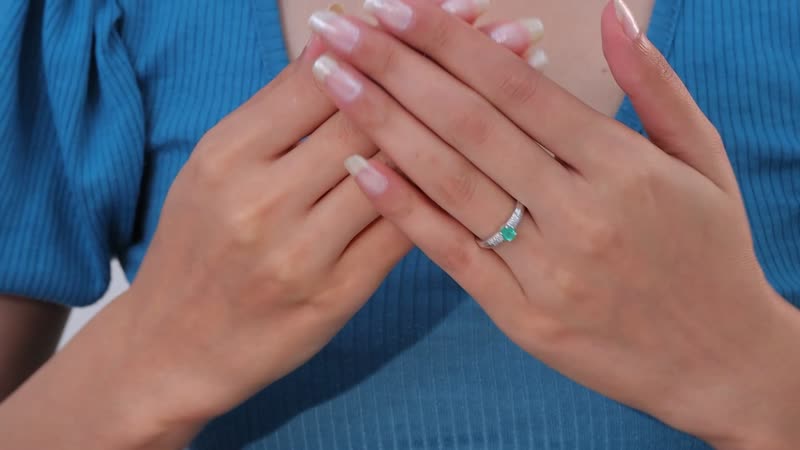 AAA Kagem Zambian Emerald and White Zircon Ring in Platinum Over Sterling Silver (Size 6.0) 0.50 ctw