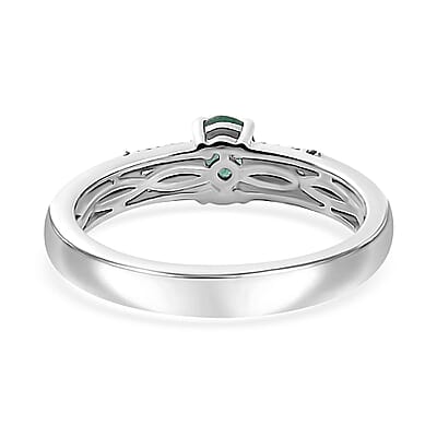 AAA Kagem Zambian Emerald and White Zircon Ring in Platinum Over Sterling Silver (Size 6.0) 0.50 ctw