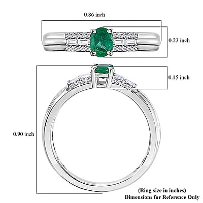 AAA Kagem Zambian Emerald and White Zircon Ring in Platinum Over Sterling Silver (Size 6.0) 0.50 ctw