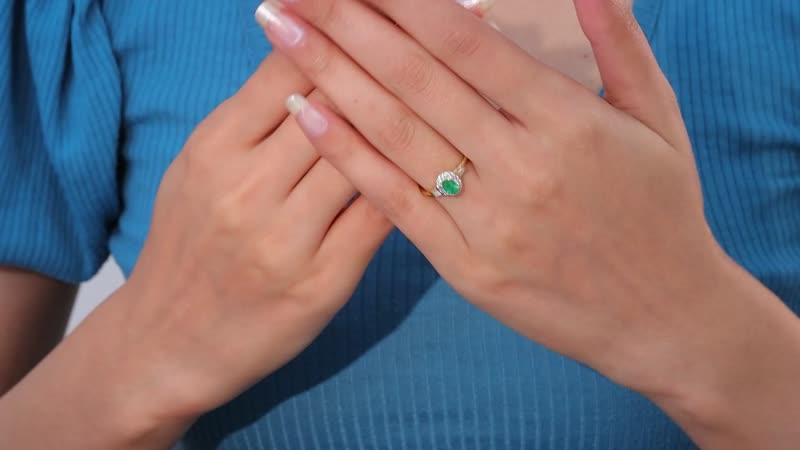AAA Kagem Zambian Emerald and White Zircon Halo Ring in Vermeil Yellow Gold Over Sterling Silver (Size 10.0) 1.00 ctw