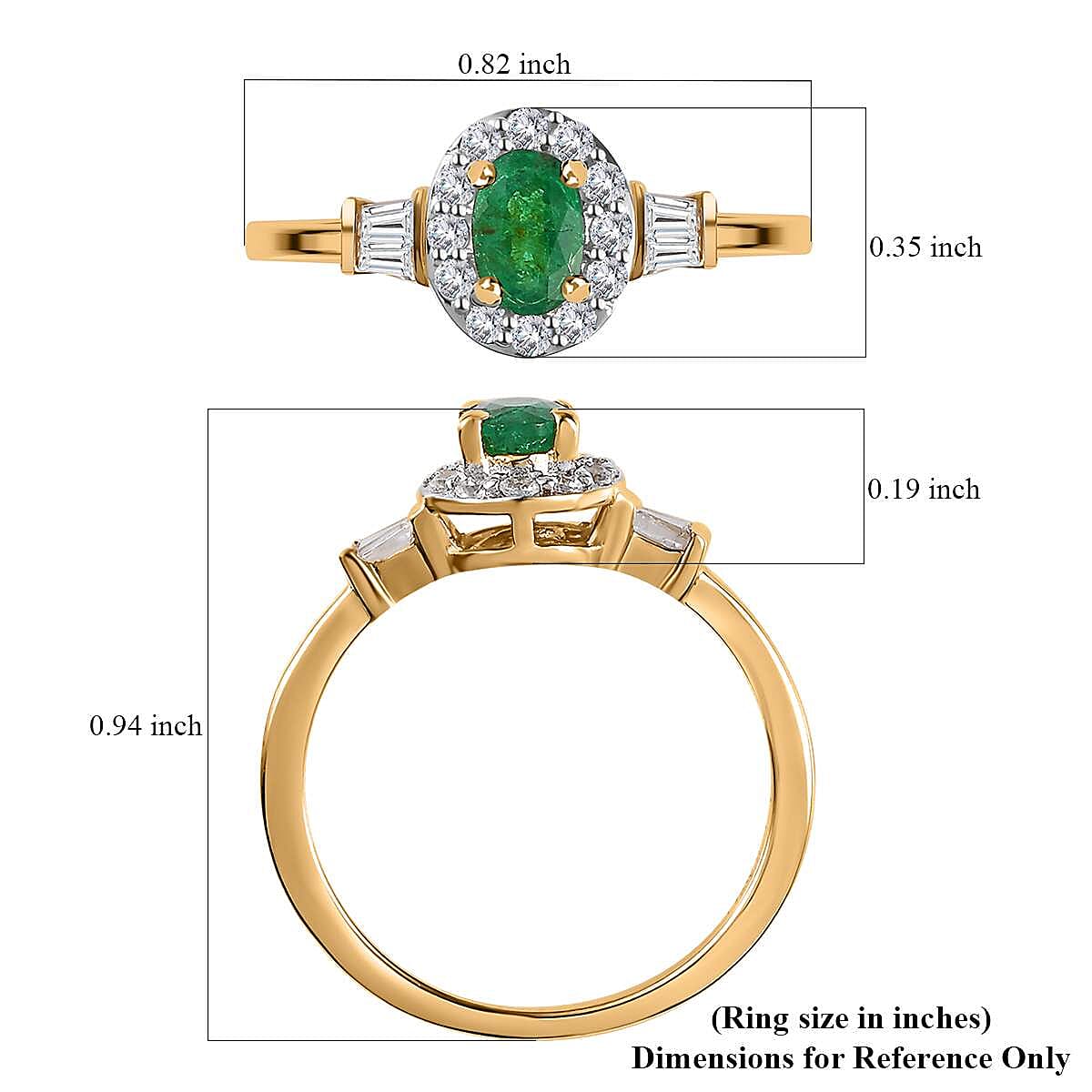 AAA Kagem Zambian Emerald and White Zircon Halo Ring in Vermeil Yellow Gold Over Sterling Silver (Size 10.0) 1.00 ctw