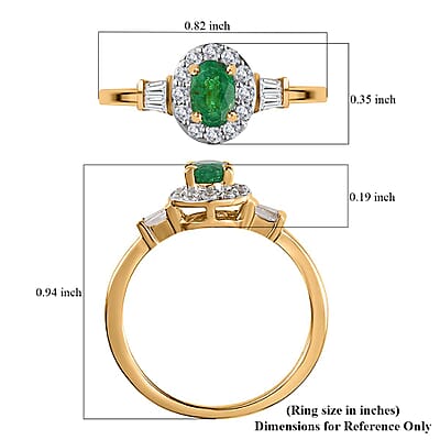 AAA Kagem Zambian Emerald and White Zircon Halo Ring in Vermeil Yellow Gold Over Sterling Silver (Size 10.0) 1.00 ctw