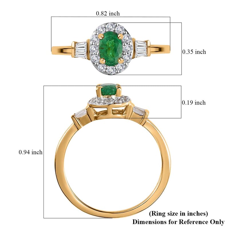 AAA Kagem Zambian Emerald and White Zircon Halo Ring in Vermeil Yellow Gold Over Sterling Silver (Size 10.0) 1.00 ctw