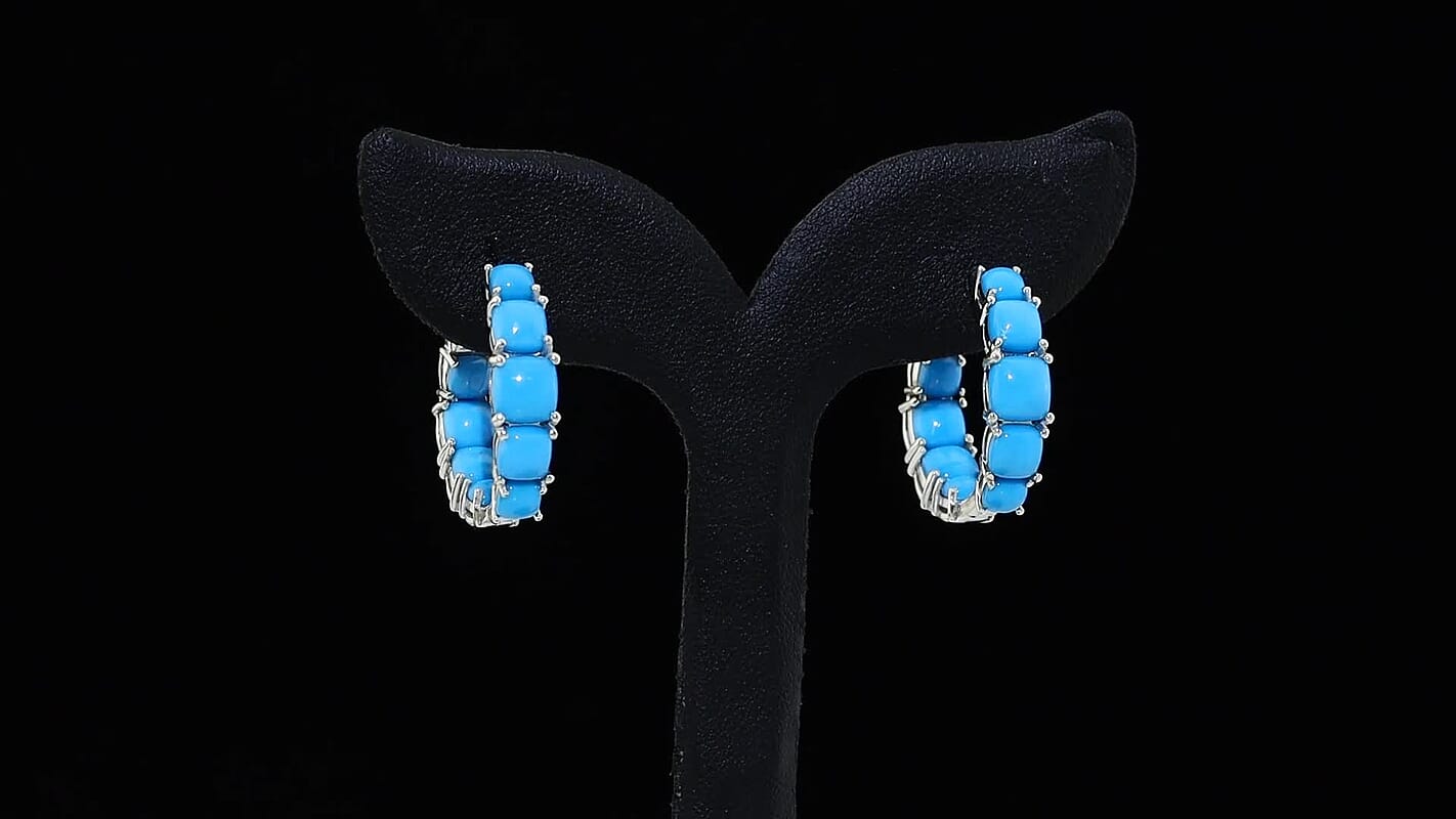 Premium Sleeping Beauty Turquoise Hoop Earrings in Rhodium Over Sterling Silver 8.40 ctw
