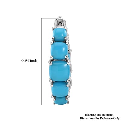 Premium Sleeping Beauty Turquoise 8.40 ctw Hoop Earrings in Rhodium Over Sterling Silver