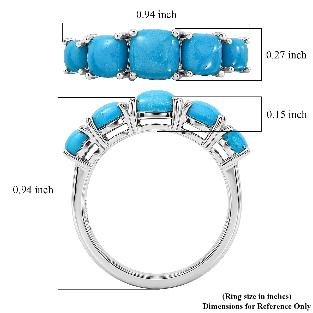 Premium Sleeping Beauty Turquoise 2.80 ctw Ring in Rhodium Over Sterling Silver (Size 5.0)