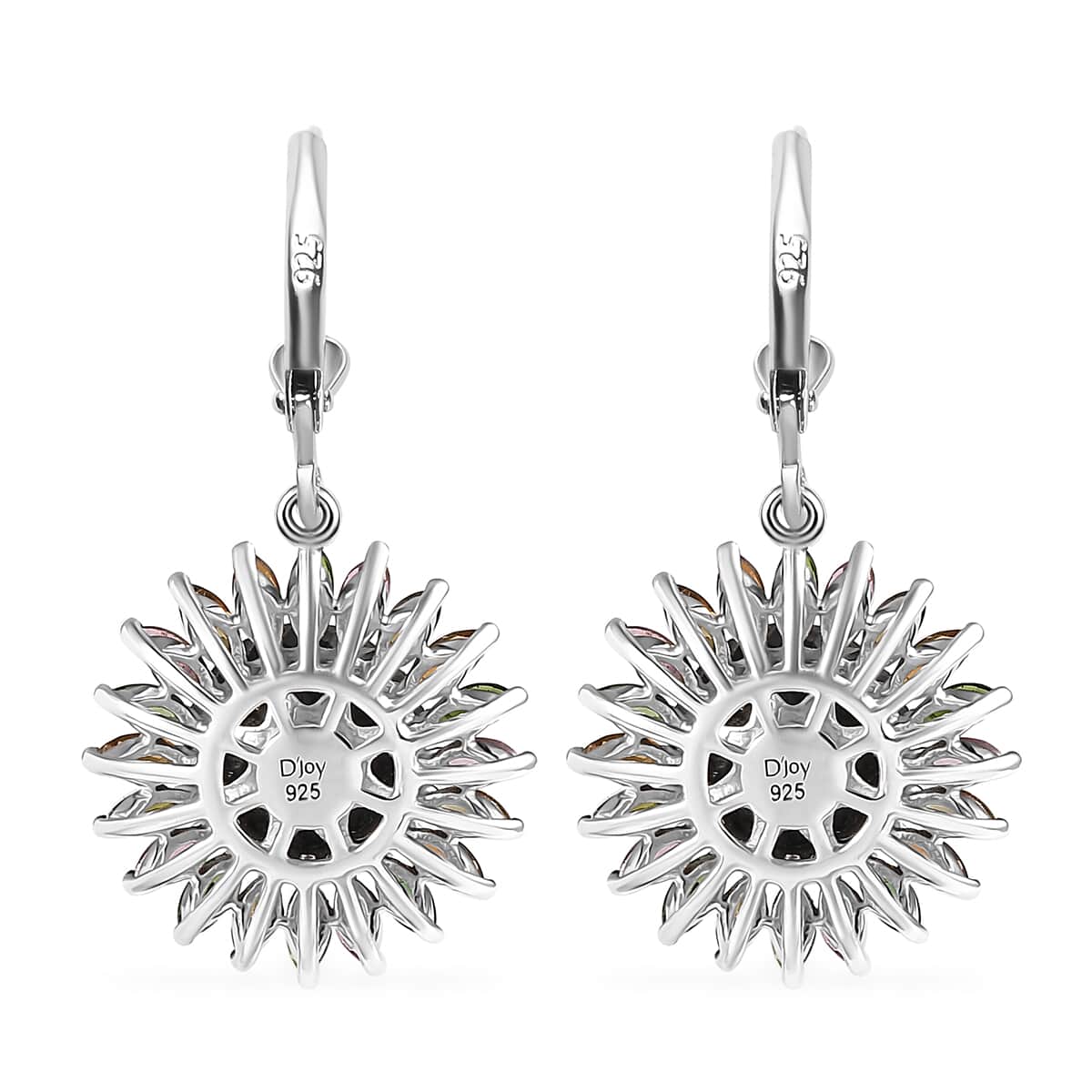 Tahitian Cultured Pearl Carved and Multi-Tourmaline Black Eyed Susan Floral Earrings in Rhodium Over Sterling Silver 3.60 ctw image number 3