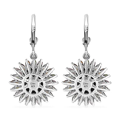 Tahitian Cultured Pearl Carved and Multi-Tourmaline Black Eyed Susan Floral Earrings in Rhodium Over Sterling Silver 3.60 ctw