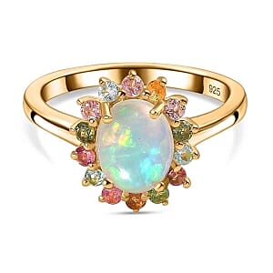 Ethiopian Welo Opal and Multi-Tourmaline 1.76 ctw Ring in 14K YG Over Sterling Silver (Size 6.5)