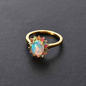 Ethiopian Welo Opal and Multi-Tourmaline 1.76 ctw Ring in 14K YG Over Sterling Silver (Size 6.5)