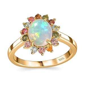 Ethiopian Welo Opal and Multi-Tourmaline 1.76 ctw Ring in 14K YG Over Sterling Silver (Size 6.5)