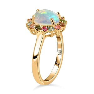 Ethiopian Welo Opal and Multi-Tourmaline 1.76 ctw Ring in 14K YG Over Sterling Silver (Size 6.5)