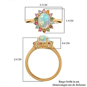 Ethiopian Welo Opal and Multi-Tourmaline 1.76 ctw Ring in 14K YG Over Sterling Silver (Size 6.5)