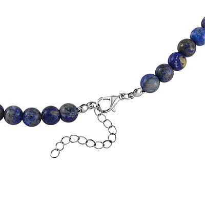 Lapis Lazuli Beaded Men's Necklace 24 Inches with Lion Charm in Stainless Steel 345.00 ctw