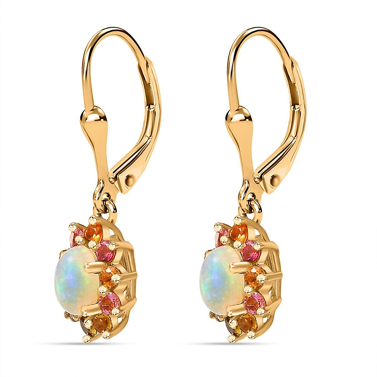 Ethiopian Welo Opal and Multi-Tourmaline Lever Back 1.80 ctw Earrings in Vermeil YG Over Sterling Silver