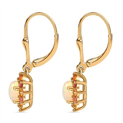 Ethiopian Welo Opal and Multi-Tourmaline Lever Back 1.80 ctw Earrings in Vermeil YG Over Sterling Silver