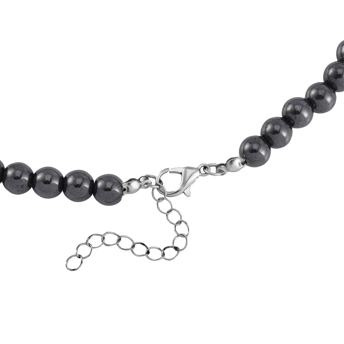 Hematite Beaded Men's Necklace 24 Inches with Lion Charm in Stainless Steel 504.00 ctw image number 3