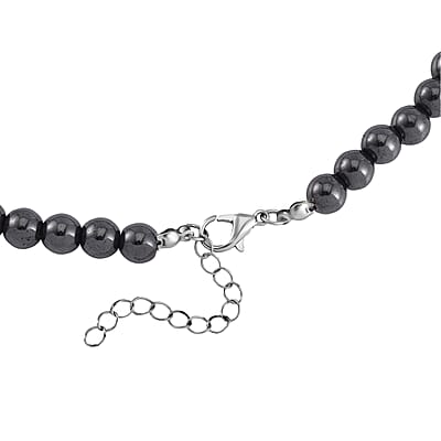 Hematite Beaded Men's Necklace 24 Inches with Lion Charm in Stainless Steel 504.00 ctw