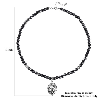 Hematite Beaded Men's Necklace 24 Inches with Lion Charm in Stainless Steel 504.00 ctw