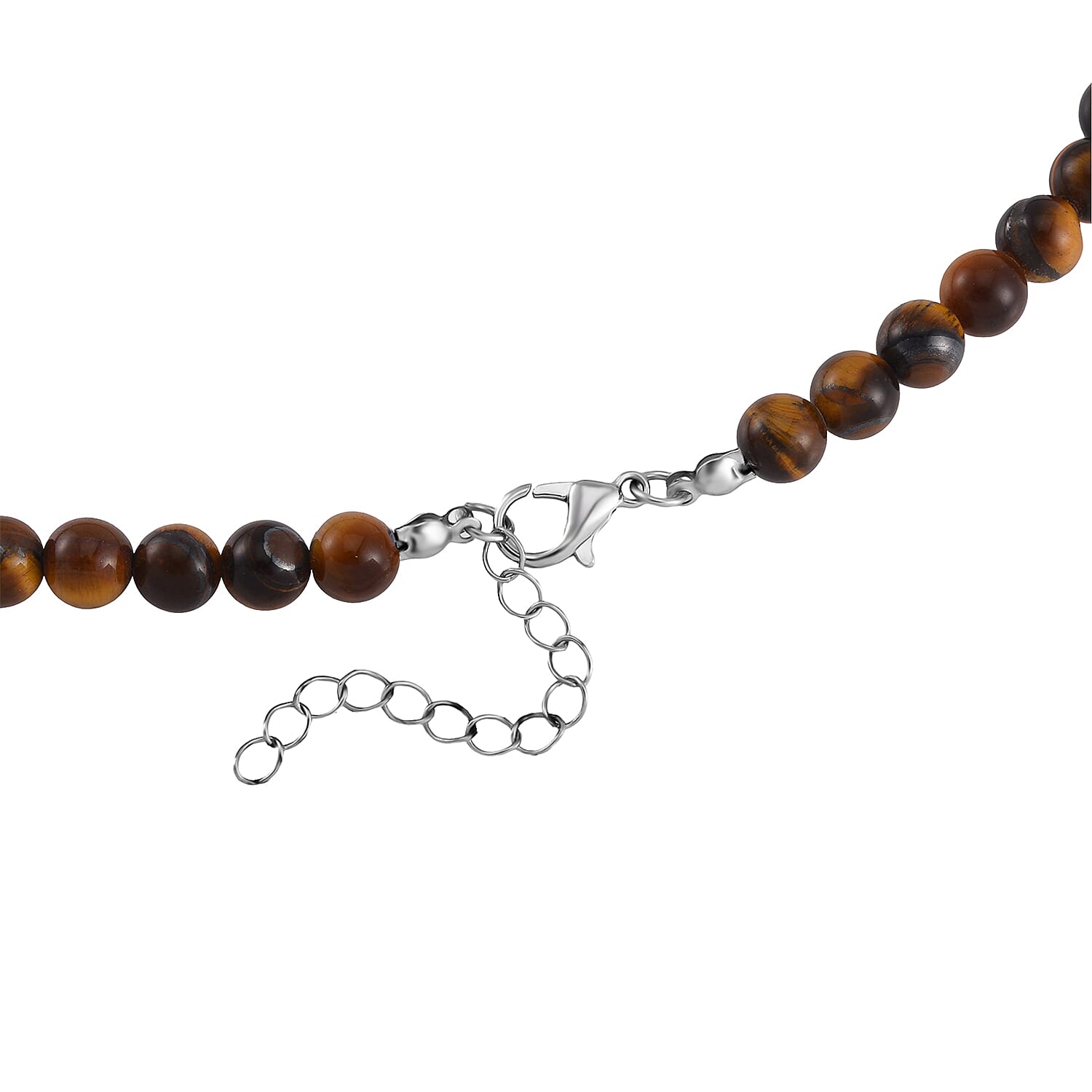 Tigers Eye Beaded Men's Necklace 24 Inches with Lion Charm in Stainless Steel 296.50 ctw