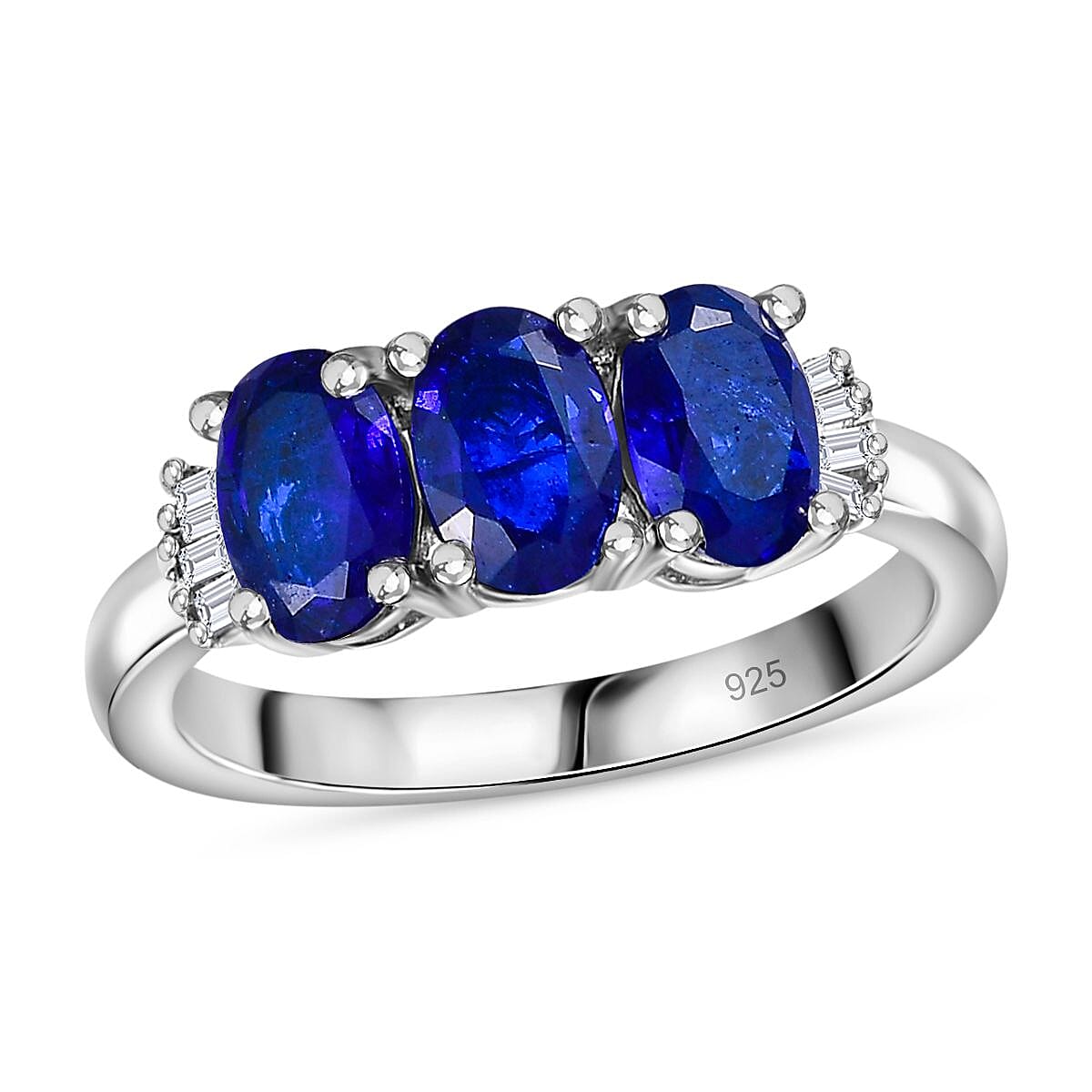 Tanzanian Blue Spinel (DF) and Diamond 1.90 ctw Ring in Rhodium Over Sterling Silver (Size 9.0)