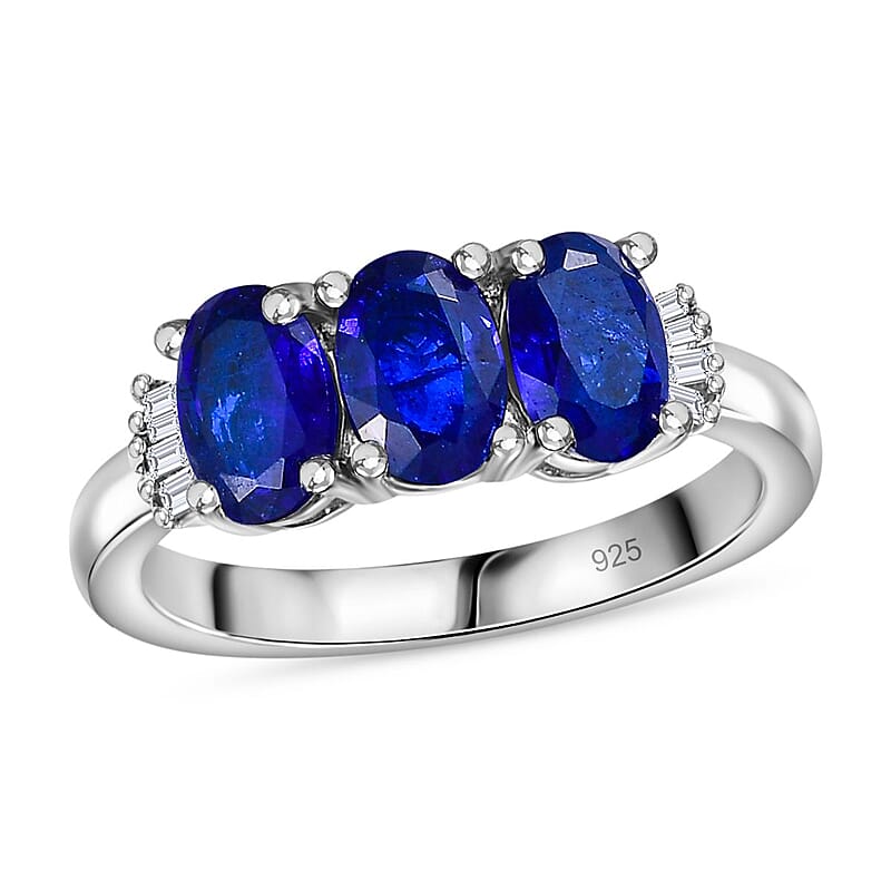 Tanzanian Blue Spinel (DF) and Diamond 1.90 ctw Ring in Rhodium Over Sterling Silver (Size 9.0)