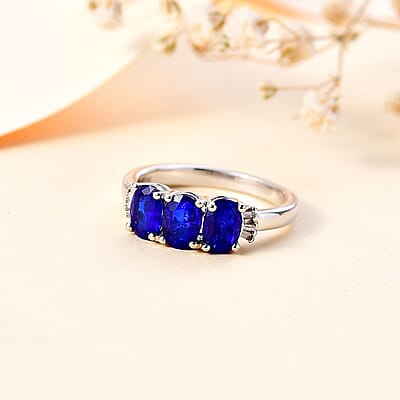Tanzanian Blue Spinel (DF) and Diamond 1.90 ctw Ring in Rhodium Over Sterling Silver (Size 9.0)