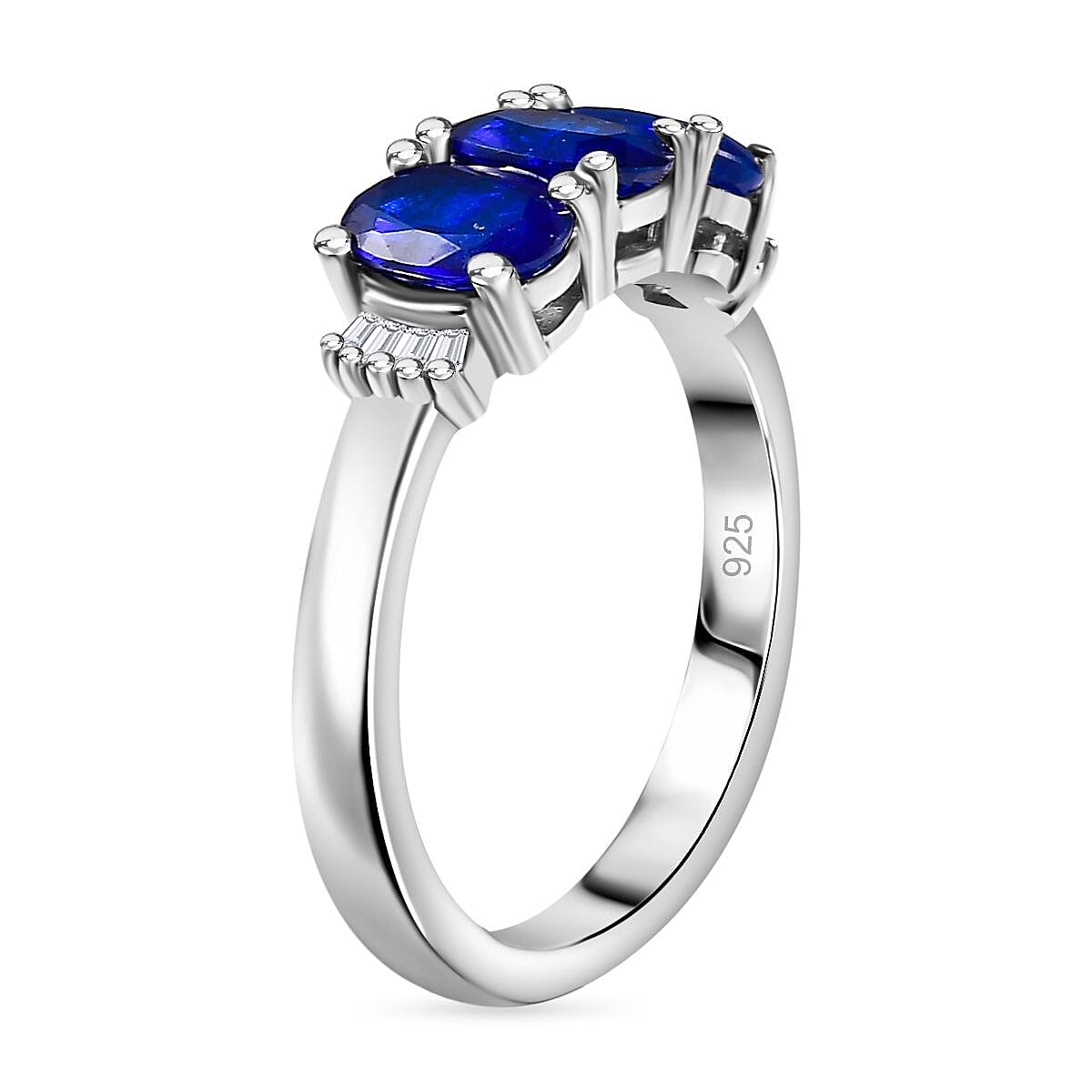 Tanzanian Blue Spinel (DF) and Diamond 1.90 ctw Ring in Rhodium Over Sterling Silver (Size 9.0)