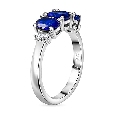 Tanzanian Blue Spinel (DF) and Diamond 1.90 ctw Ring in Rhodium Over Sterling Silver (Size 9.0)