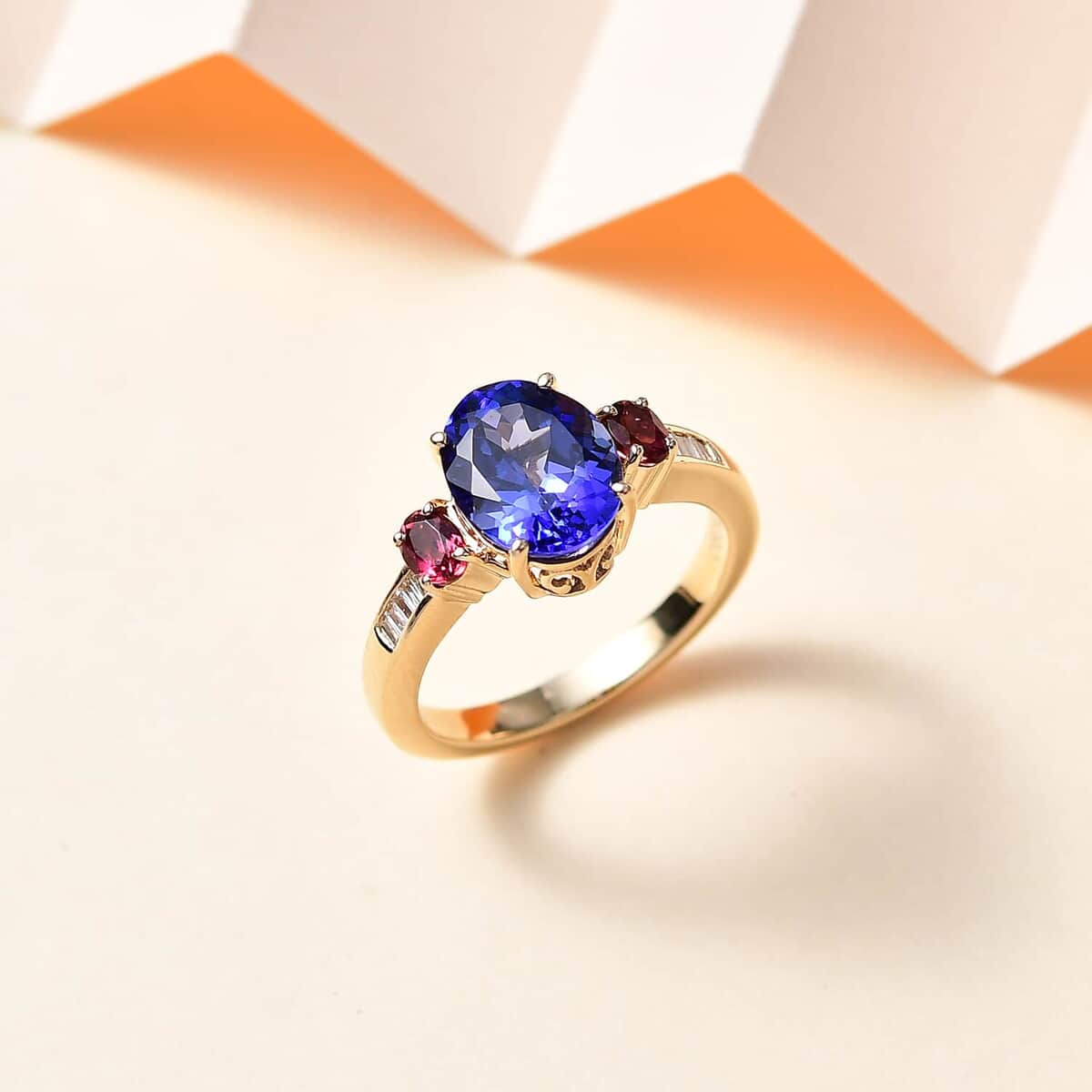 Luxoro 14K Yellow Gold AAA Tanzanite, Ouro Fino Rubellite and G-H I2 Diamond Ring (Size 7.0) 3.75 ctw image number 1