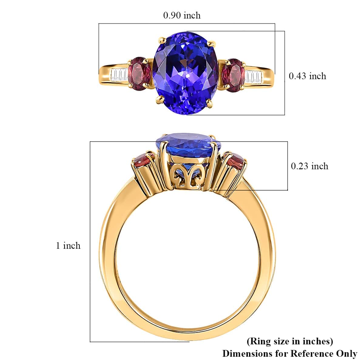 Luxoro 14K Yellow Gold AAA Tanzanite, Ouro Fino Rubellite and G-H I2 Diamond Ring (Size 7.0) 3.75 ctw image number 5