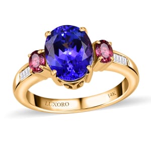 Luxoro 14K Yellow Gold AAA Tanzanite and Ouro Fino Rubellite, G-H I2 Diamond Ring (Size 7.0) 3.75 ctw